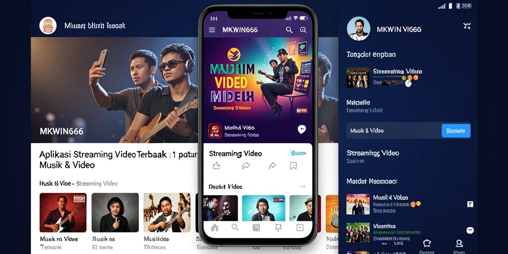 Antarmuka aplikasi MKWIN666 menampilkan koleksi video Streaming Musik & Video terbaik.