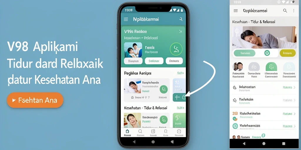 Antarmuka aplikasi V98 yang sederhana dan fungsional untuk tidur dan relaksasi.